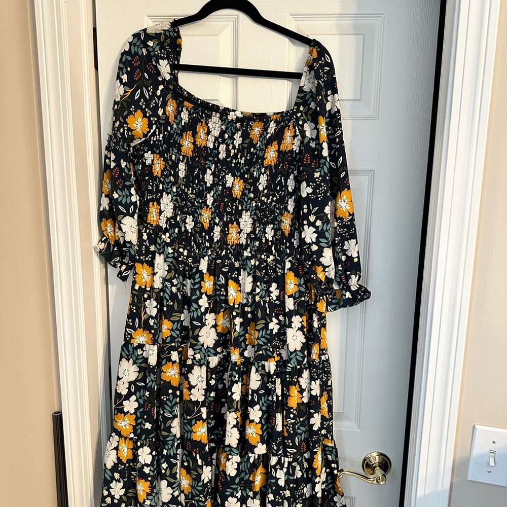 Baltic Born Yellow and White Tiered Sundress with Square Neck